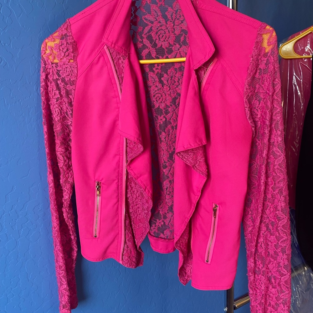 Hot pink lace blazer jacket